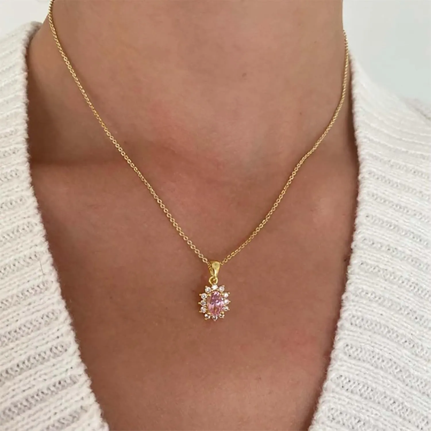 Boho Birthstone Gemstone Necklace Created-Blue-Sapphire Necklace Oval Sapphire Pendant Necklace Gold Halo Sapphire Necklace Jewelry for Women