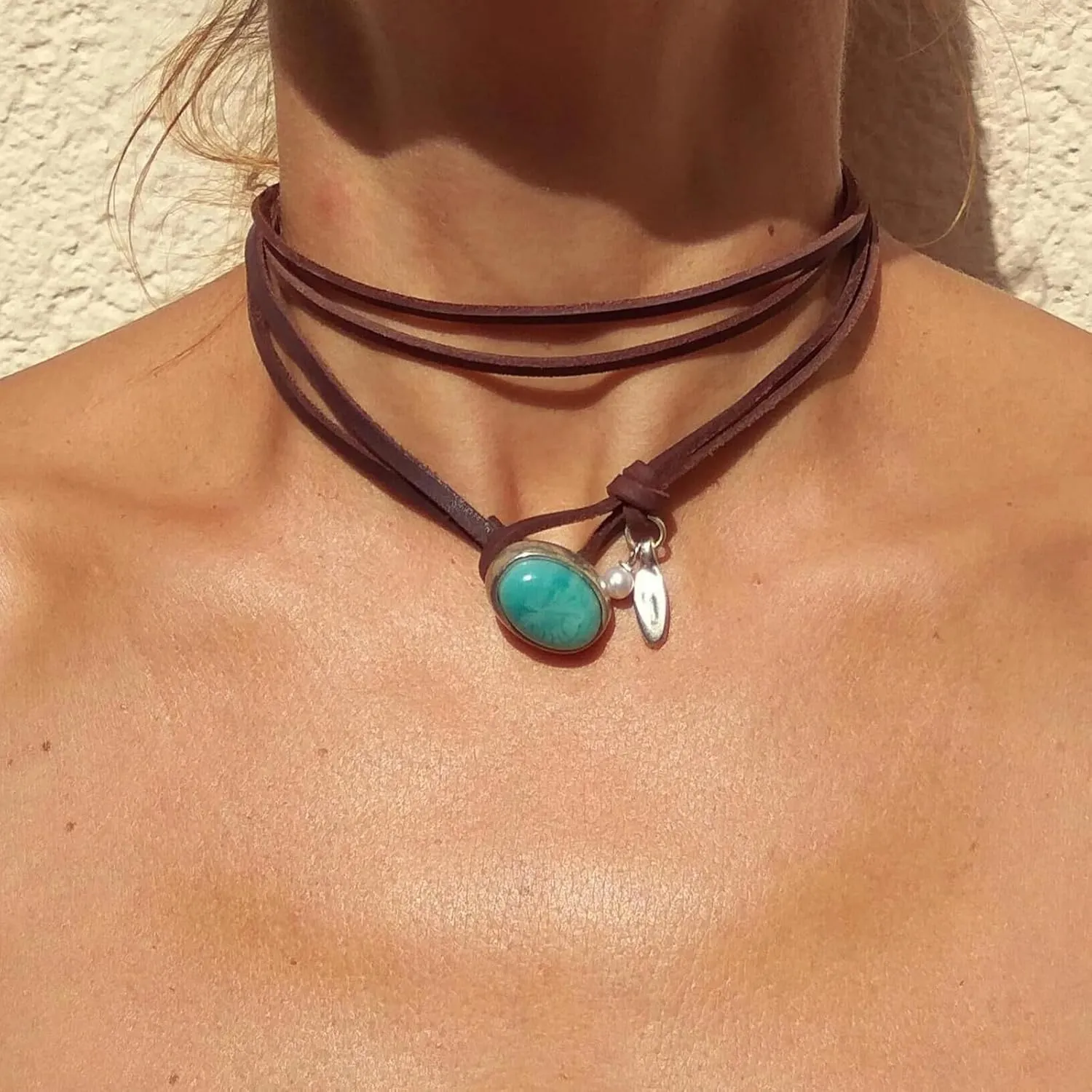 Boho Choker Necklace for Women Brown Suede Western Necklace Layered Bohemian Turquoise Coin Choker Western Turquoise Jewelry for Women