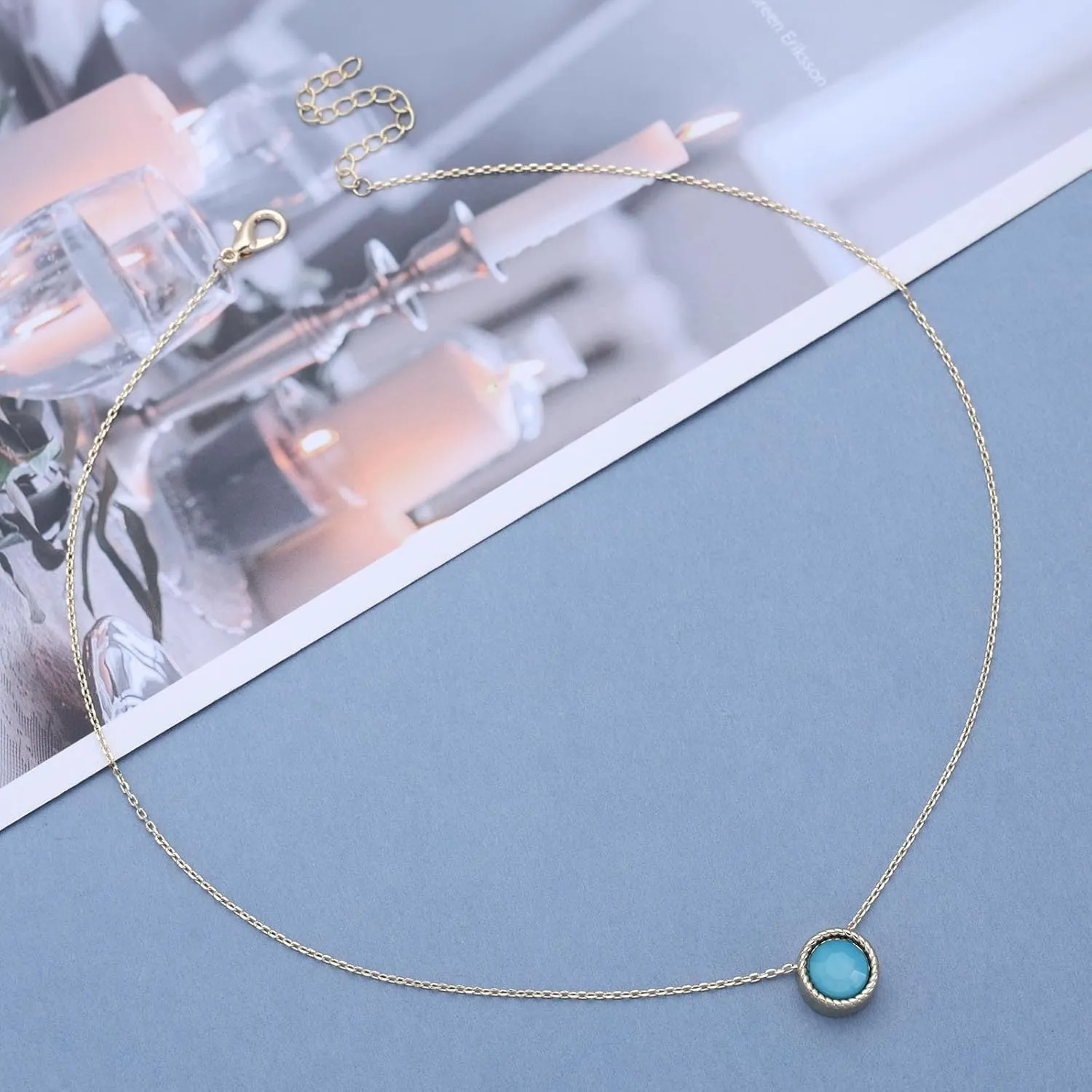 Boho Gemstone Pendant Necklace Round Apatite Necklace Chain Healing Crystal Necklace Choker Gold Blue Stone Necklace Jewelry for Women