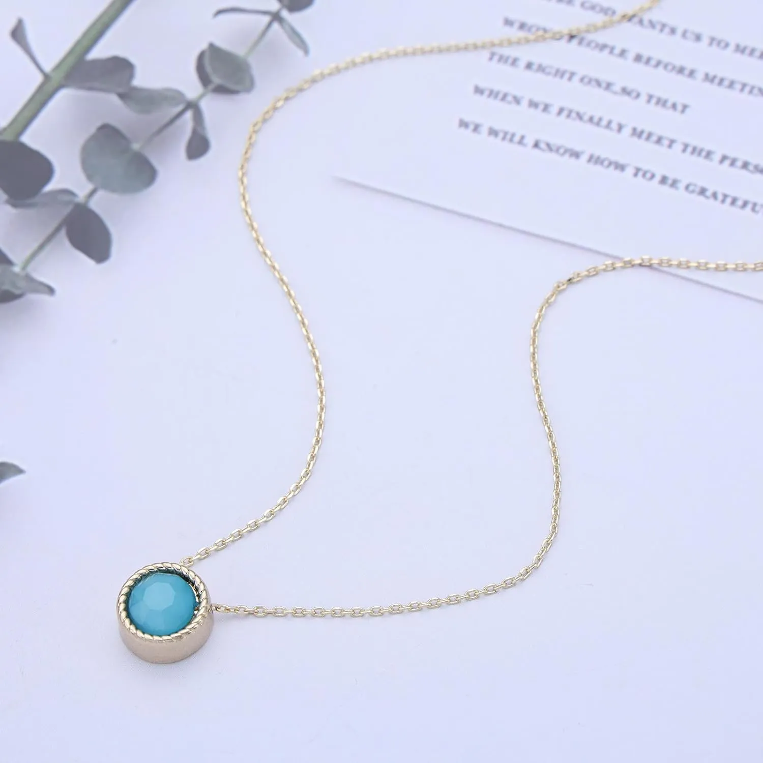 Boho Gemstone Pendant Necklace Round Apatite Necklace Chain Healing Crystal Necklace Choker Gold Blue Stone Necklace Jewelry for Women