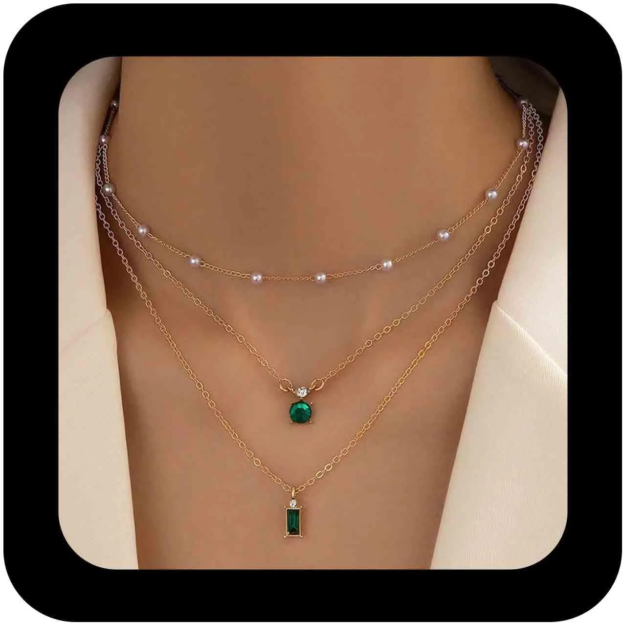 Boho Layered Pearl Crysta Necklace Choker Gold Square Sapphire Pendant Necklace Blue Sapphire Choker Necklace Vintage Sapphire Gemstone Necklace Jewelry for Women