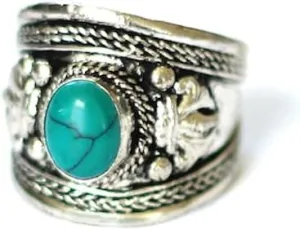 Boho Style Blue Stabilized-Turquoise Adjustable Cuff Ring | Stainless Steel Jewelry from Nepal