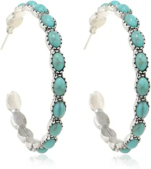 Boho Turquoise Oval Drop Dangle Earrings for Women Statement Beaded Western Flower Teardrop Earrings Vintage Ethnic Alloy Geometric Pendant Jewelry Gift