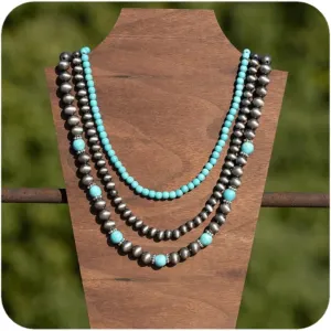 Boho Vintage Pearl and Bead Choker Necklace for Women - Western Cowgirl Multi-Layer Turquoise Statement Jewelry