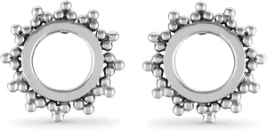 Boma Jewelry Sterling Silver Bohemian Balinese Beaded Texture Open Circle Sun Stud Earrings