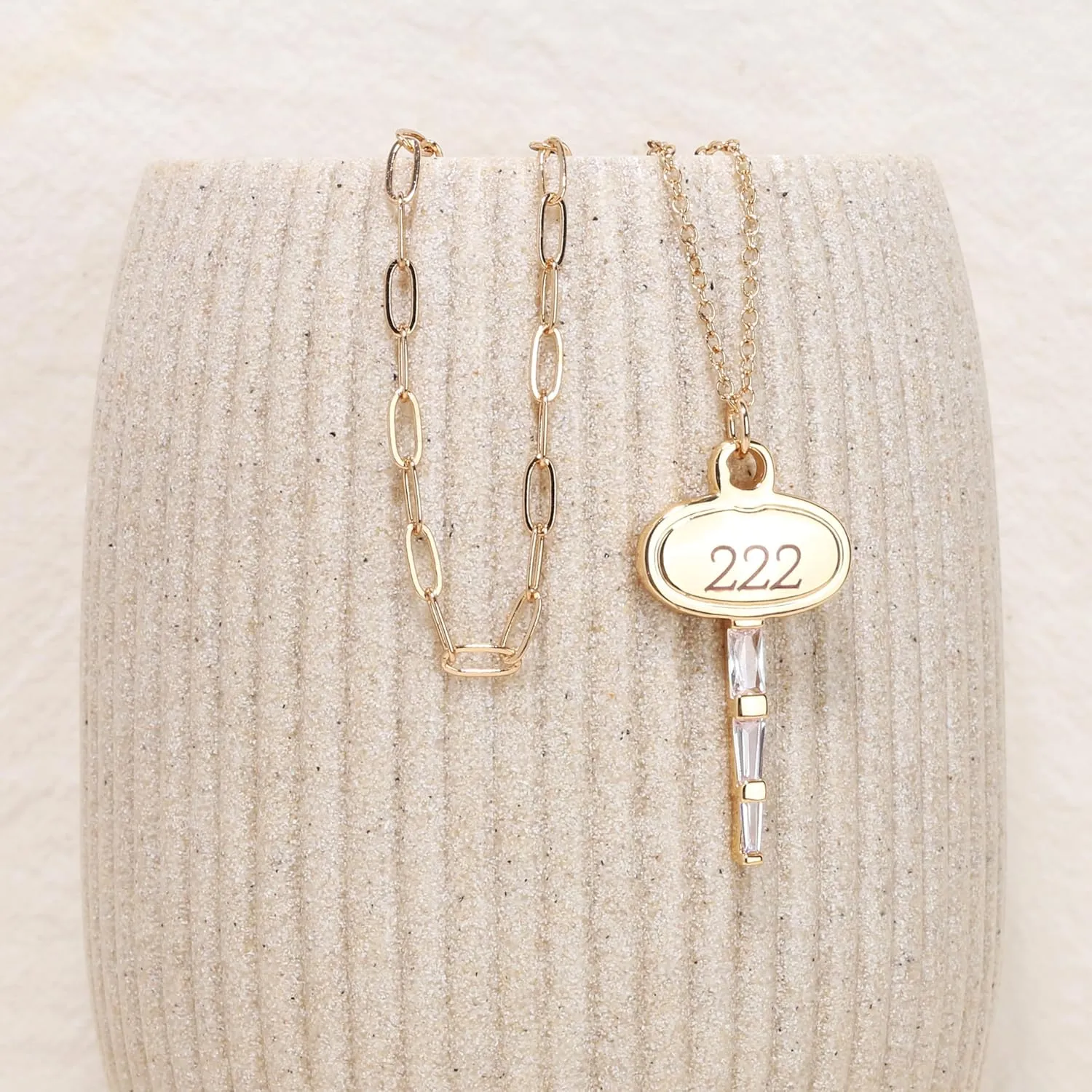 BONALUNA Angel Number Dainty Gold Necklace - 2 Layered & Separate Chains with Key Crystal Embellished Penant for Women, Perfect Jewelry for Gifts