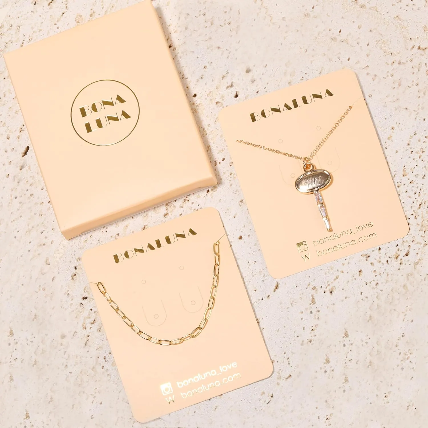 BONALUNA Angel Number Dainty Gold Necklace - 2 Layered & Separate Chains with Key Crystal Embellished Penant for Women, Perfect Jewelry for Gifts