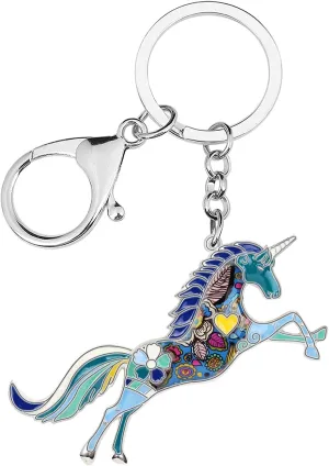 BONSNY Enamel Alloy Horse Unicorn Key Chains Rings For Women Girl Car Purse bag Charms Gift Accessories Jewelry
