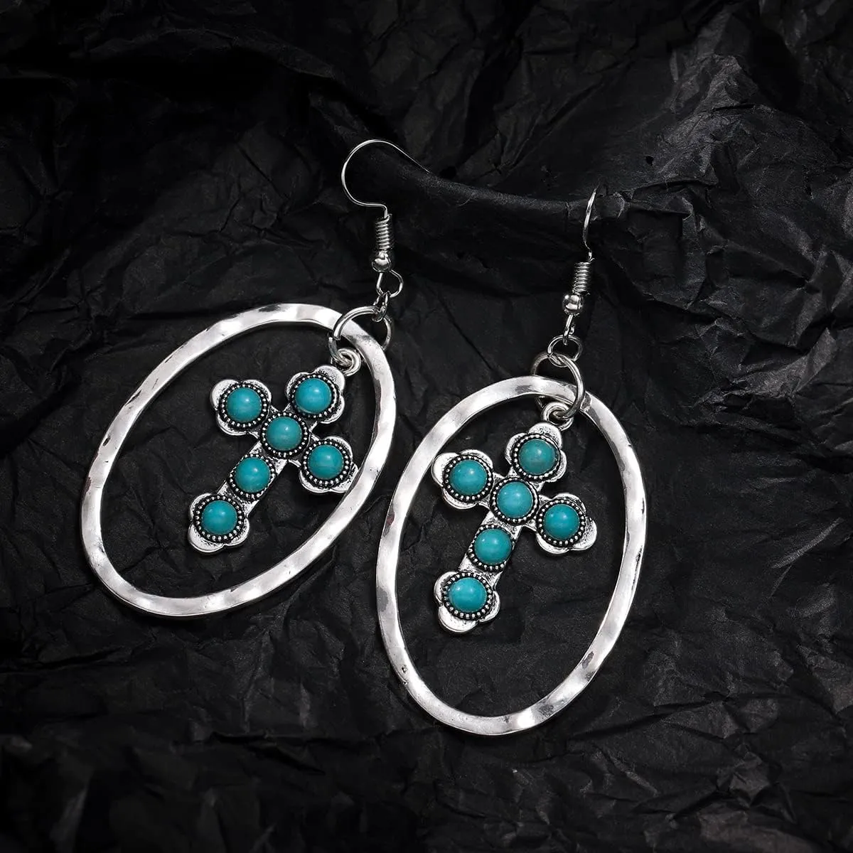 Boolavard Turquoise Bohemian Dangle Earrings for Women, Turquoise Dainty Teardrop Drop Earrings Boho Hoop Healing Stone Earrings Jewelry Gifts
