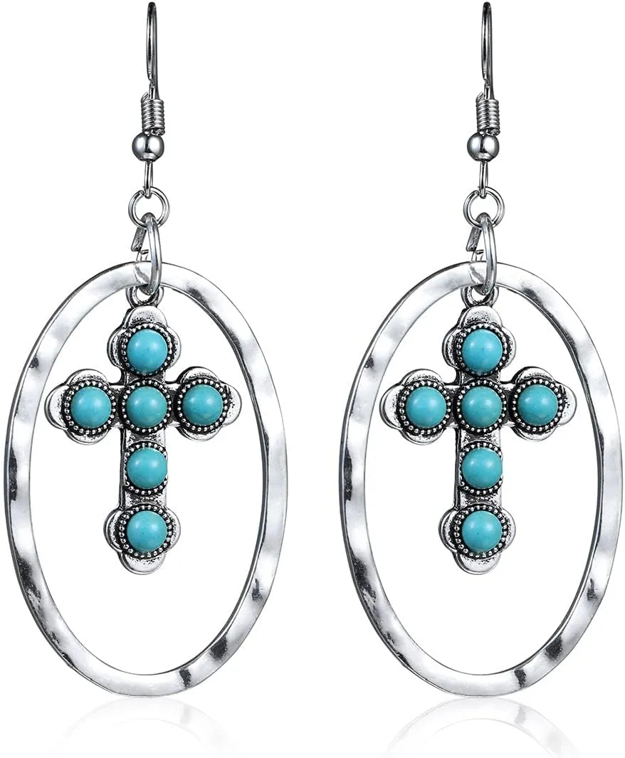 Boolavard Turquoise Bohemian Dangle Earrings for Women, Turquoise Dainty Teardrop Drop Earrings Boho Hoop Healing Stone Earrings Jewelry Gifts