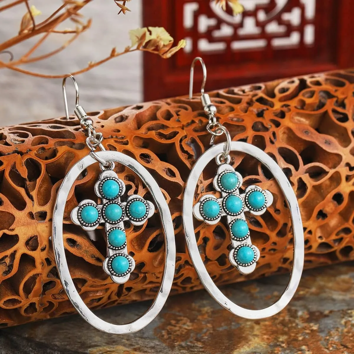 Boolavard Turquoise Bohemian Dangle Earrings for Women, Turquoise Dainty Teardrop Drop Earrings Boho Hoop Healing Stone Earrings Jewelry Gifts