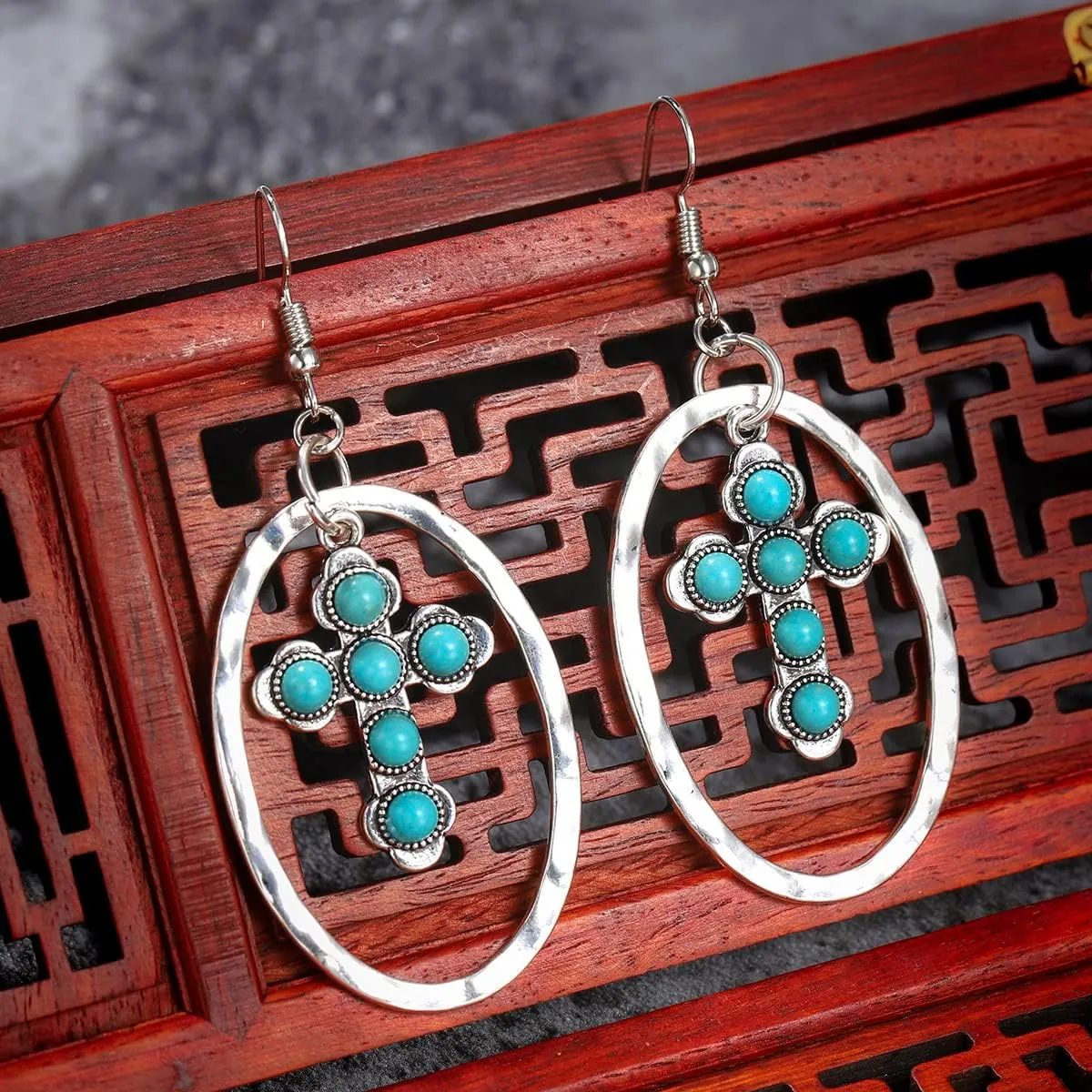 Boolavard Turquoise Bohemian Dangle Earrings for Women, Turquoise Dainty Teardrop Drop Earrings Boho Hoop Healing Stone Earrings Jewelry Gifts