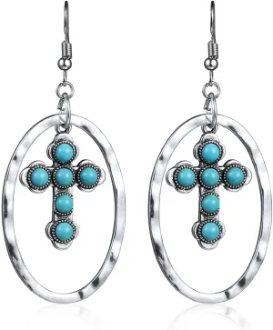 Boolavard Turquoise Bohemian Dangle Earrings for Women, Turquoise Dainty Teardrop Drop Earrings Boho Hoop Healing Stone Earrings Jewelry Gifts