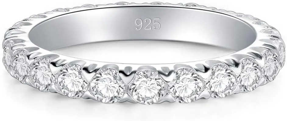 BORUO Sterling Silver Ring - Wedding Bands for Women, Eternity Band, Cubic Zirconia Simulated Diamond Stackable Band for Oura Ring Gen3/4-1.5mm 3mm Band Size 4-12