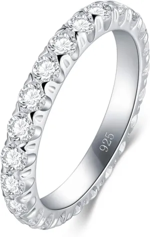 BORUO Sterling Silver Ring - Wedding Bands for Women, Eternity Band, Cubic Zirconia Simulated Diamond Stackable Band for Oura Ring Gen3/4-1.5mm 3mm Band Size 4-12
