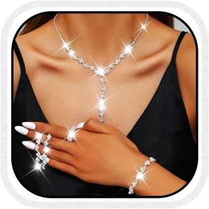 Bridal Jewelry Set Rhinestone Necklace Earring Sets Formal Dresses Prom Jewelry Set for Women