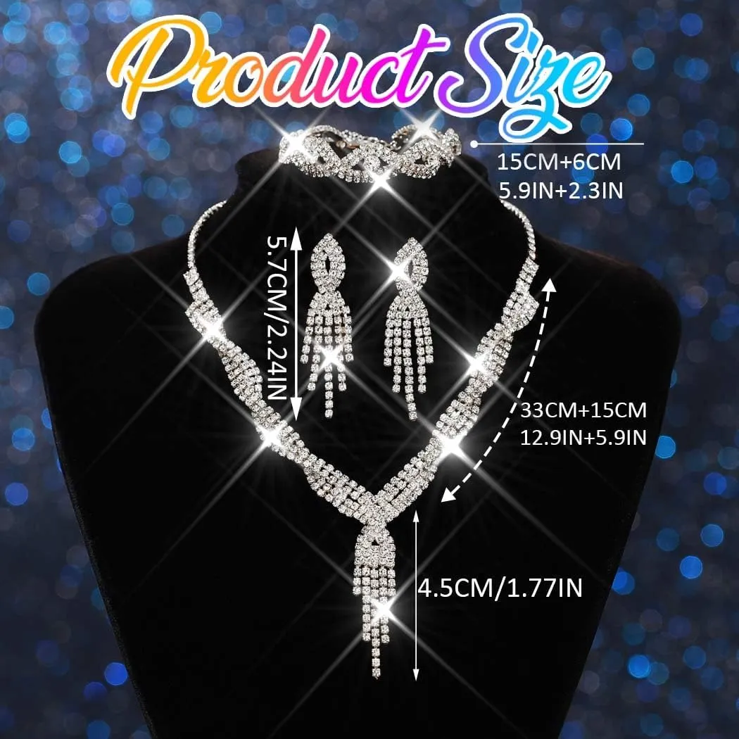 Bridal Jewelry Set Silver Rhinestone Necklace and Earrings Sets Formal Prom Jewelry Set for Women