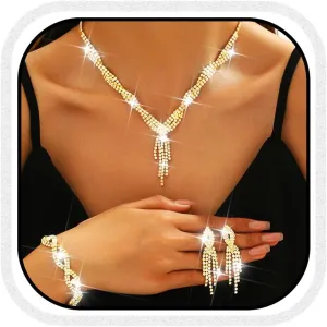 Bridal Jewelry Set Silver Rhinestone Necklace and Earrings Sets Formal Prom Jewelry Set for Women