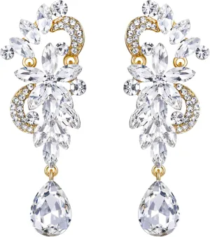 BriLove Women's Bohemian Boho Crystal Flower Wedding Bridal Chandelier Teardrop Bling Dangle Earrings