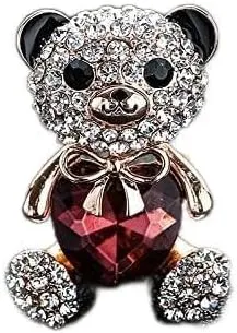 Brooch Crystal Heart Bear Brooch Cute Animal Pins and Brooches for Women Dress Coat Badges Jewelry for Women Girls (Metal Color : Red)