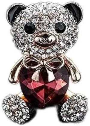 Brooch Crystal Heart Bear Brooch Cute Animal Pins and Brooches for Women Dress Coat Badges Jewelry for Women Girls (Metal Color : Red)