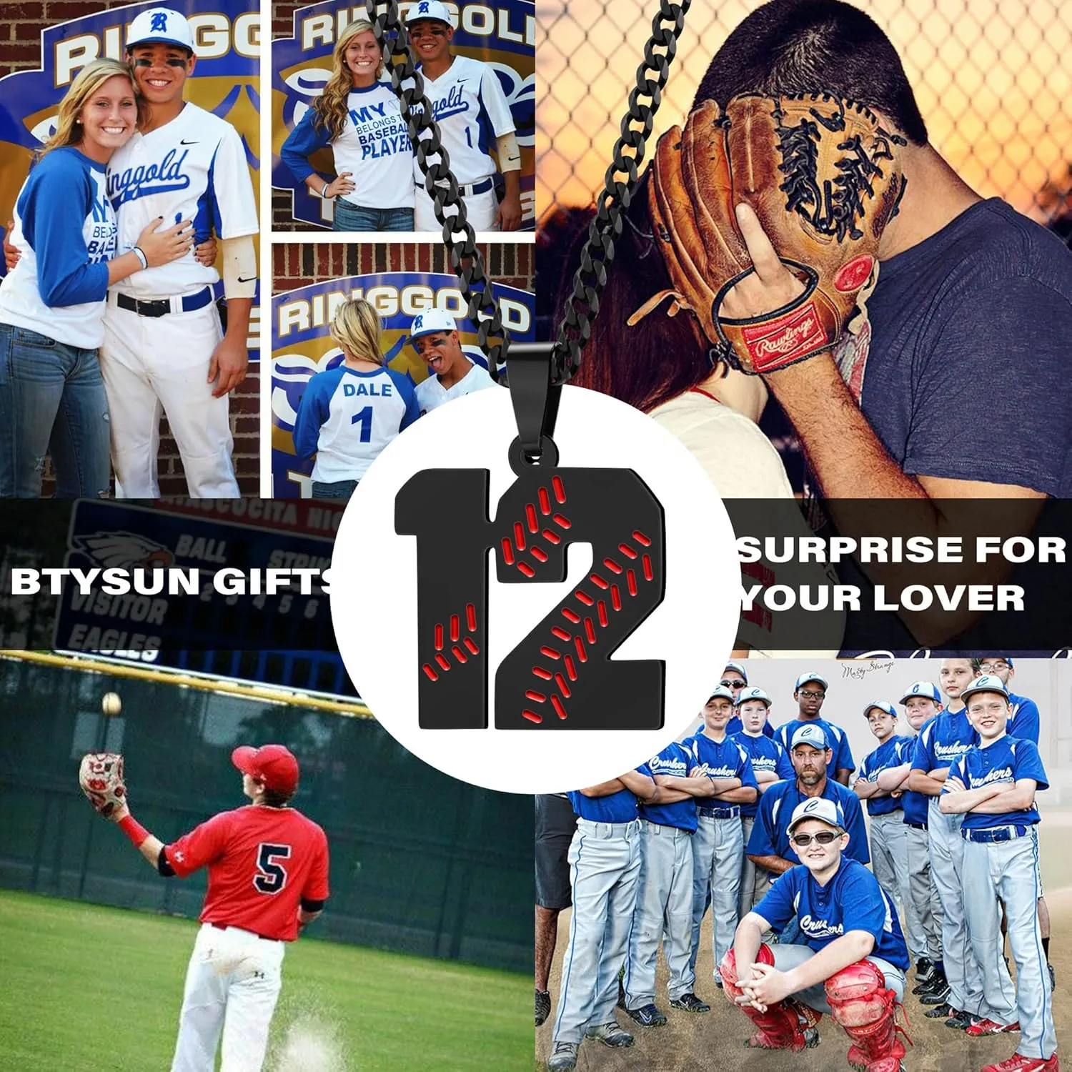 Btysun Baseball Necklaces Baseball Jersey Number 0-99 Charms Pendant Stainless Steel Necklace for Men Baseball Gifts Dad Husband Christmas Gift for Him Mens Jewelry