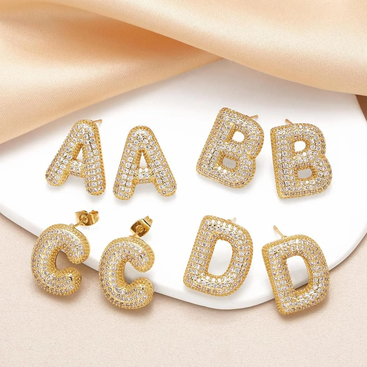 Bubble Initial Earrings for Women, Dainty Balloon Letter Earring Charm 14K Gold Plated Puffy Name Personalized A-Z Alphabet Statement Jewelry