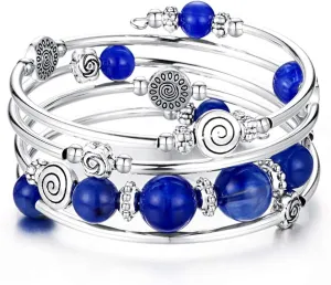 BULINLIN Wrap Bangle Rose Bead Bracelet - Beaded Bracelet with Natural Agate Stone Gifts For Women