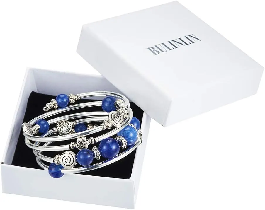 BULINLIN Wrap Bangle Rose Bead Bracelet - Beaded Bracelet with Natural Agate Stone Gifts For Women