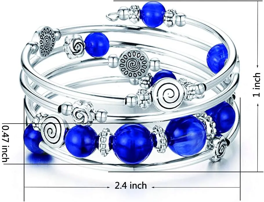 BULINLIN Wrap Bangle Rose Bead Bracelet - Beaded Bracelet with Natural Agate Stone Gifts For Women