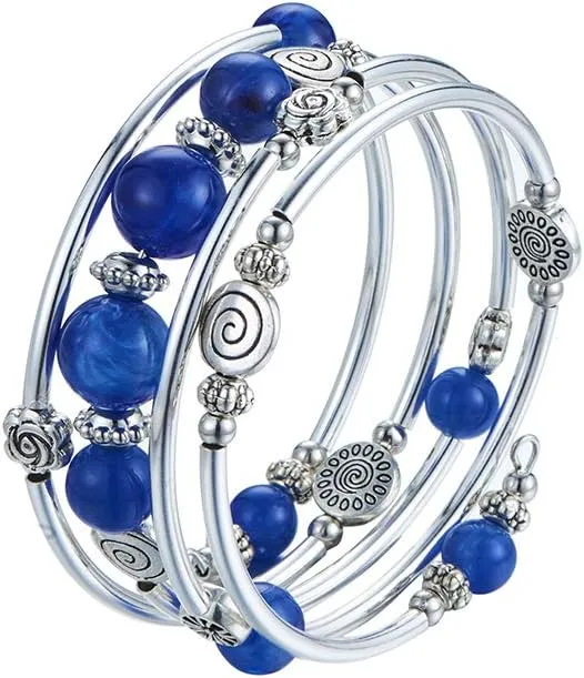 BULINLIN Wrap Bangle Rose Bead Bracelet - Beaded Bracelet with Natural Agate Stone Gifts For Women