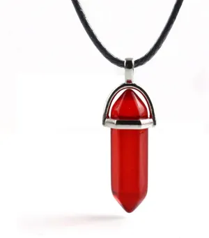 Bullet Shape Gemstone Choker Necklace Hexagonal Pointed Reiki Chakra Pendant Leather Necklace Bohemian Jewelry for Women