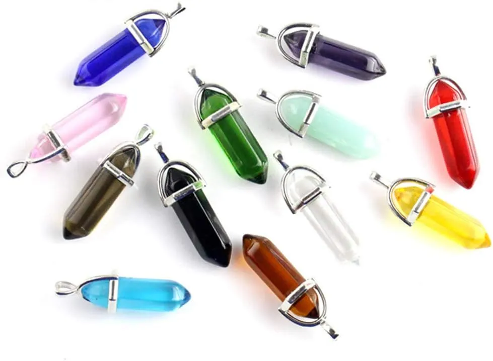 Bullet Shape Gemstone Choker Necklace Hexagonal Pointed Reiki Chakra Pendant Leather Necklace Bohemian Jewelry for Women