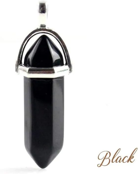 Bullet Shape Gemstone Choker Necklace Hexagonal Pointed Reiki Chakra Pendant Leather Necklace Bohemian Jewelry for Women