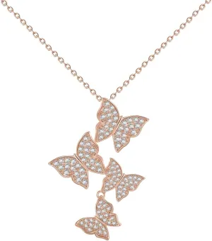 Butterfly Earring Necklace Bracelet Set - 14K Gold Plated Dainty Butterfly Jewelry Set with Cubic Zirconia, Birthday Bar Mitzvah Gifts for Women | Color: Gold/White Gold/Rose Gold