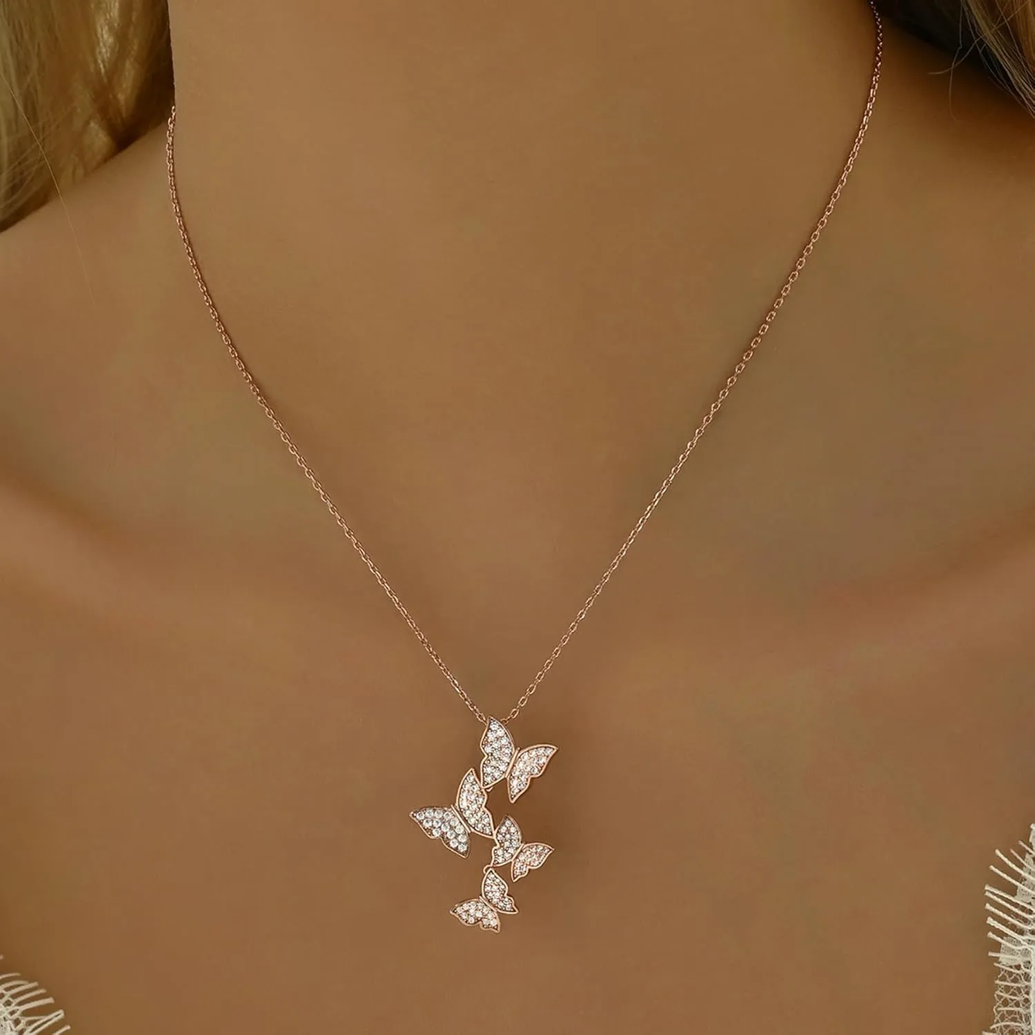 Butterfly Earring Necklace Bracelet Set - 14K Gold Plated Dainty Butterfly Jewelry Set with Cubic Zirconia, Birthday Bar Mitzvah Gifts for Women | Color: Gold/White Gold/Rose Gold
