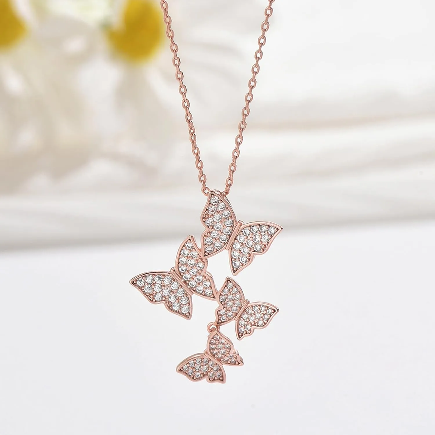 Butterfly Earring Necklace Bracelet Set - 14K Gold Plated Dainty Butterfly Jewelry Set with Cubic Zirconia, Birthday Bar Mitzvah Gifts for Women | Color: Gold/White Gold/Rose Gold