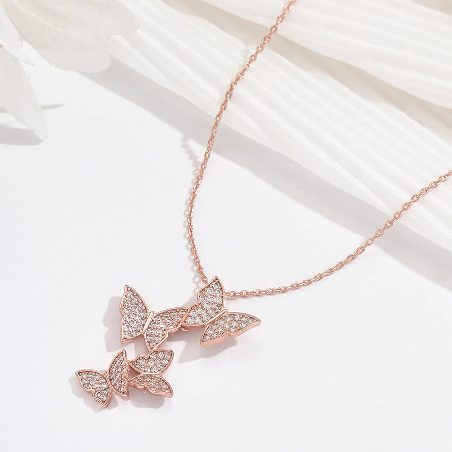 Butterfly Earring Necklace Bracelet Set - 14K Gold Plated Dainty Butterfly Jewelry Set with Cubic Zirconia, Birthday Bar Mitzvah Gifts for Women | Color: Gold/White Gold/Rose Gold