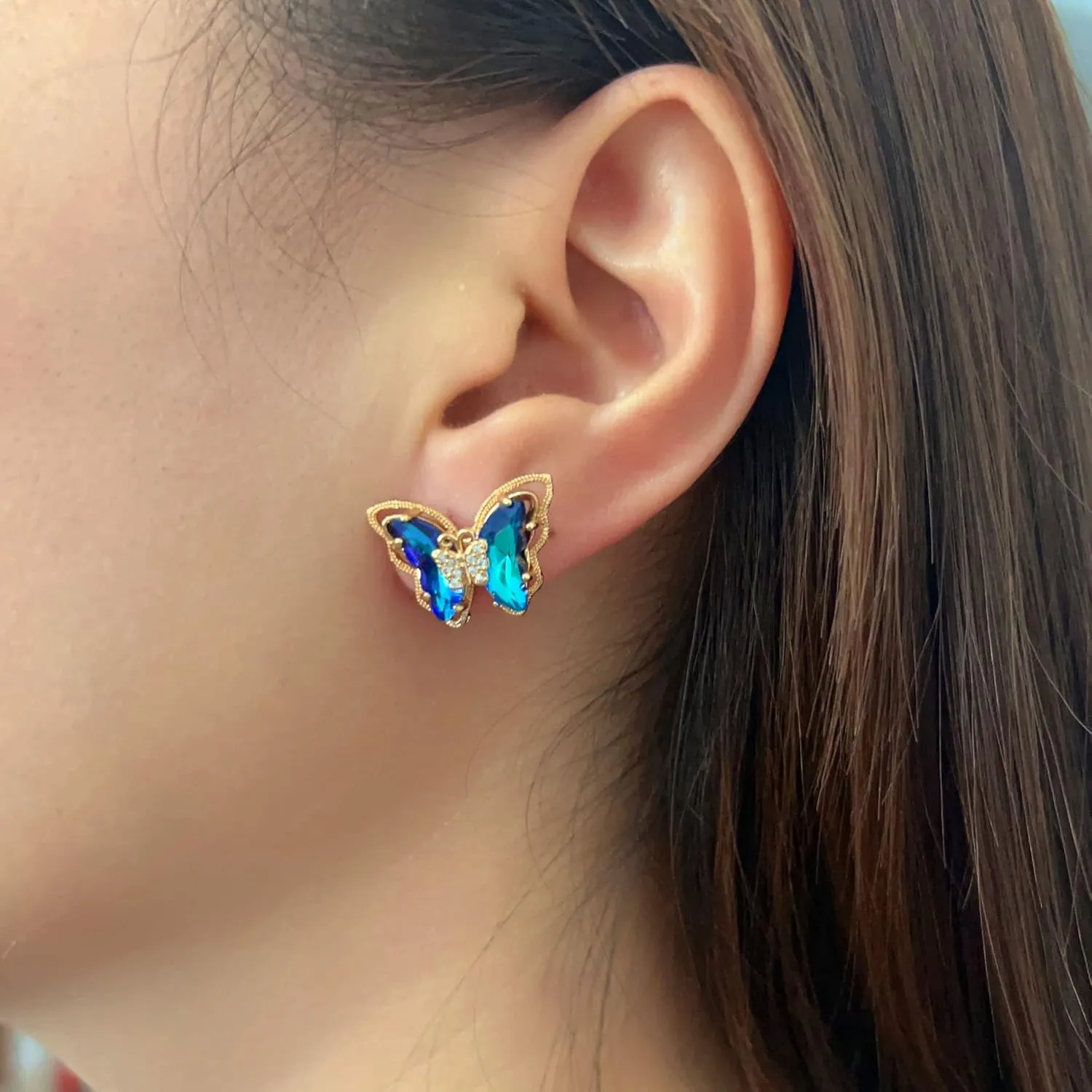 Butterfly Earrings for Women,Sparkle Glass Crystal Gemstone Butterfly Stud Earring, Valentine's Day Anniversary Birthday Wedding Mother's Day Butterfly Jewelry