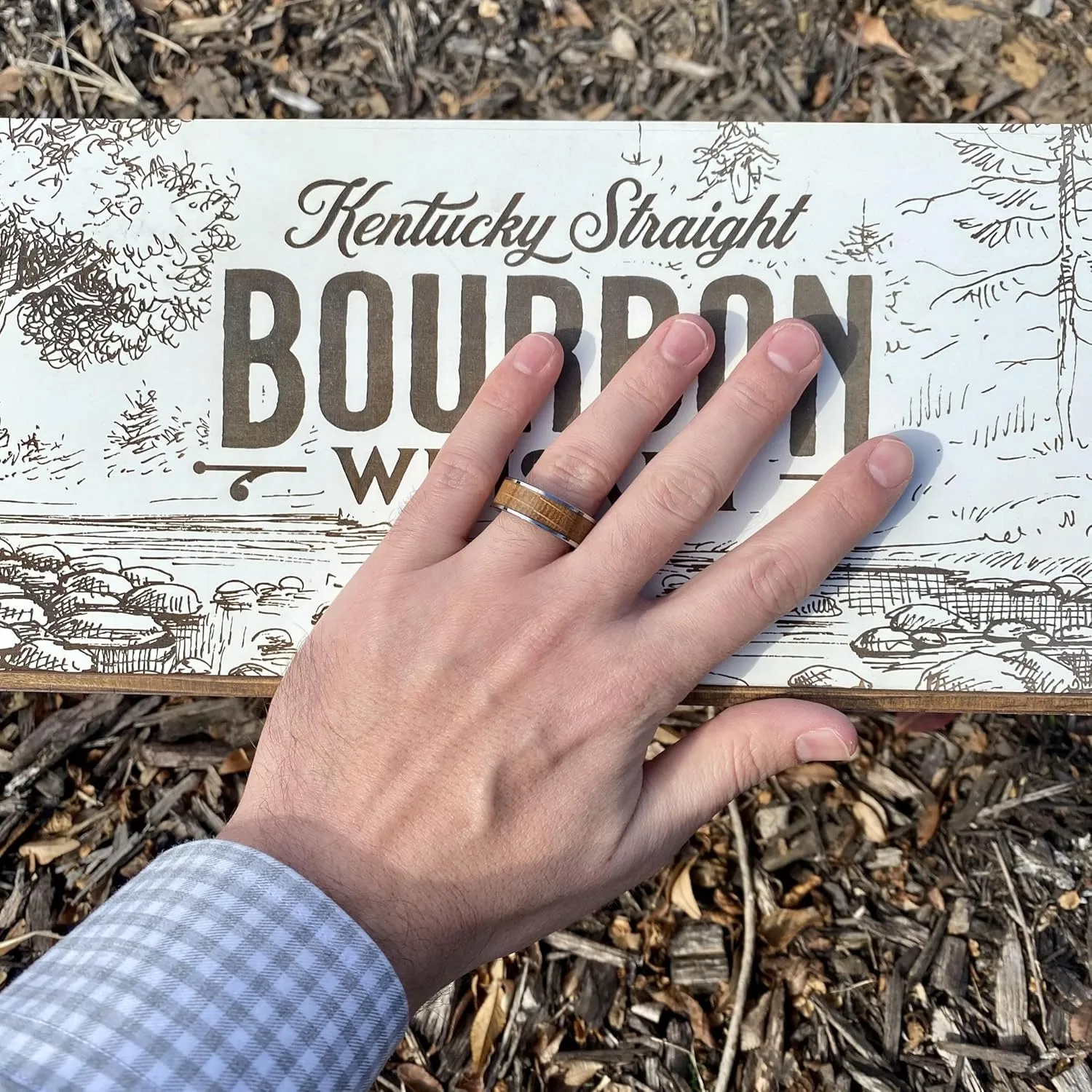 BW James Jewelers "The Louisville 8mm Whiskey Barrel Tungsten Wedding Band With Kentucky Straight Bourbon-Wooden Rings, Promise Ring For Men Wedding Band With Customized Box Sizes 7-16