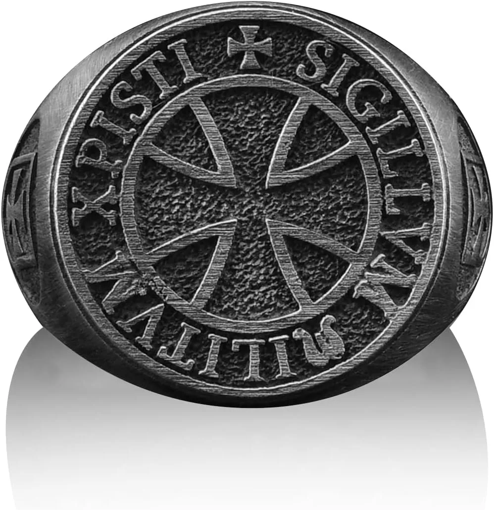 BySilverStone Jewelry - Cross Knights Templar Seal Handmade Sterling Silver Signet Ring, Cross Christian Signet Ring, Cross Christian Knights Templar Seal Jewelry