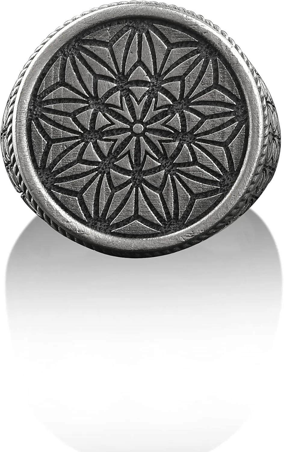 BySilverStone Jewelry - Geometric Flower Silver Signet Ring, 925 Sterling Silver Floral Ring, Family Ring, Engraved Ring, Nature Jewelry, Dainty Ring, Memorial Gift