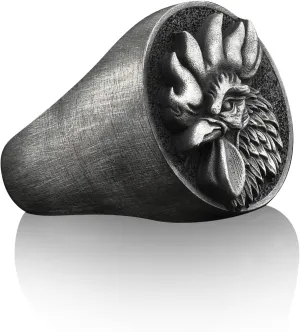 BySilverStone Jewelry - Rooster Handmade Sterling Silver Men Signet Ring, Cockerel Animal Signet Ring, Rooster Silver Engraved Ring, Cockerel Silver Men's Jewelry