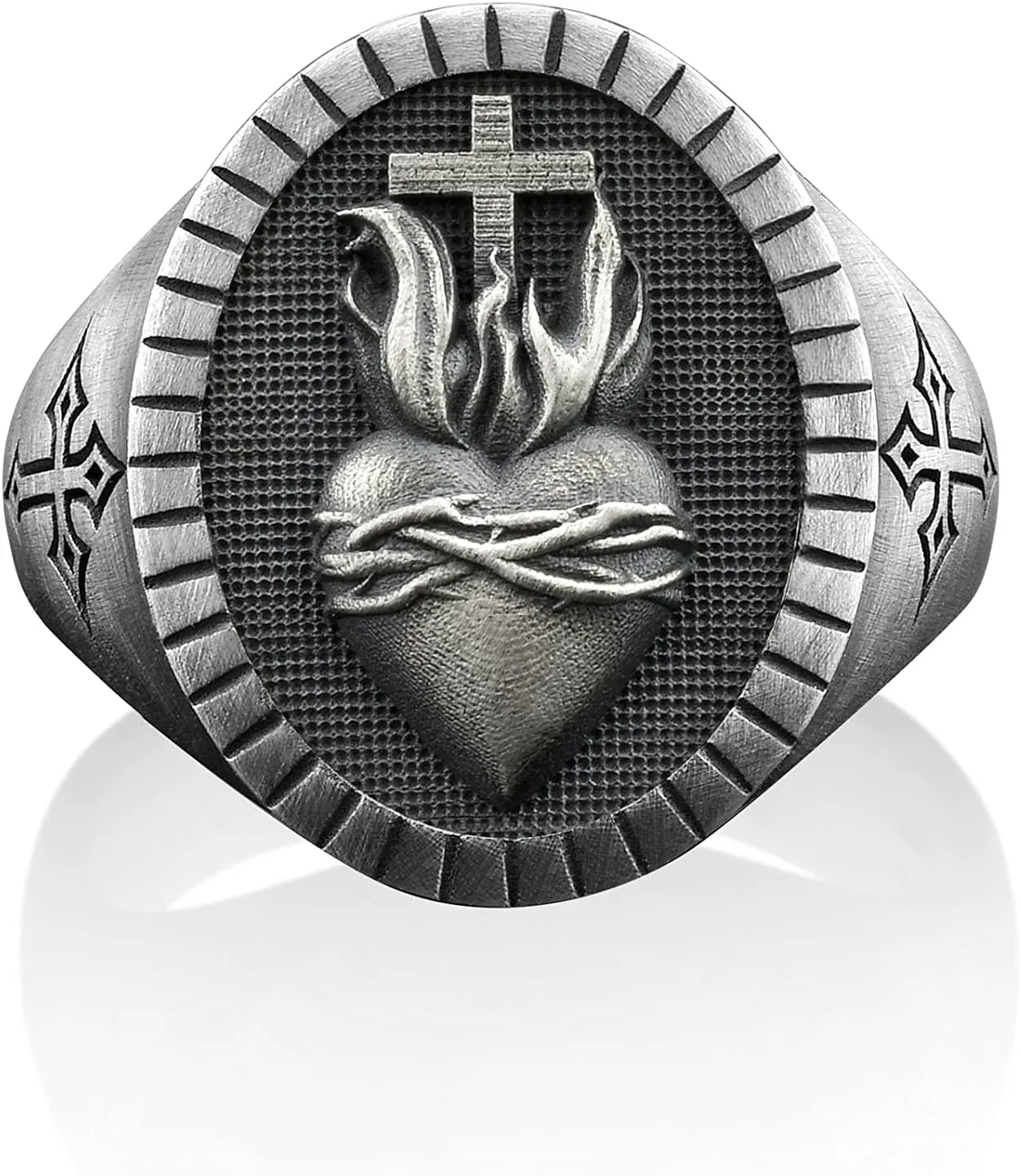 BySilverStone Jewelry Sacred Heart Men Ring, Religious Sacred Heart Ring, Christian Mens Ring, Signet Christian Men Ring, Silver Men Ring, Sacred Heart Gift Ring