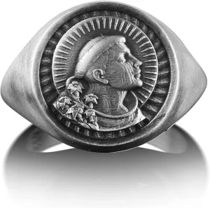 BySilverStone Jewelry Silver Ring Men - Saint Anthony of Padua Ring For Men, St Anthony Pinky Signet Ring in Silver, Faith Ring For Family, Religious Ring For Dad, Christian Ring