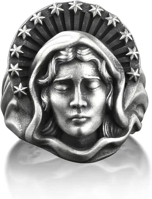 BySilverStone Jewelry Silver Ring Men - Virgin Mary Immaculate Conception Ring, Extraordinary Mother Mary Ring in Sterling Silver, Faith Ring For Mama, Christian Ring For Husband