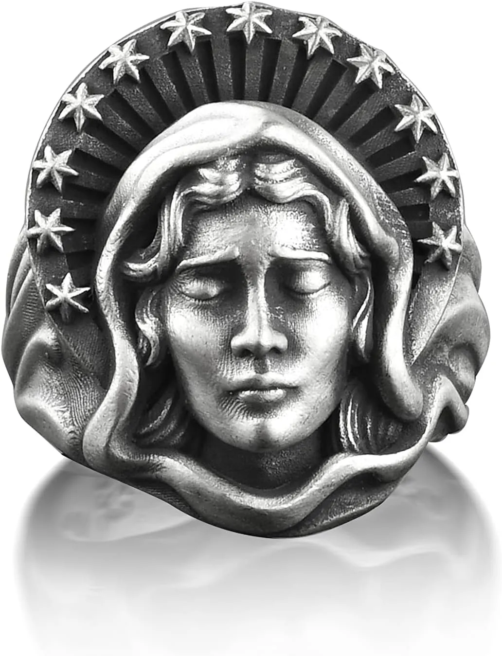 BySilverStone Jewelry Silver Ring Men - Virgin Mary Immaculate Conception Ring, Extraordinary Mother Mary Ring in Sterling Silver, Faith Ring For Mama, Christian Ring For Husband