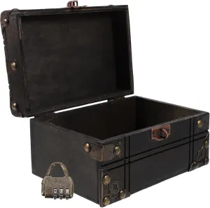 Cabilock Pirate Treasure Box, Treasure Chest with Lock and Key Wooden Piggy Bank Vintage Jewelry Box Treasures Collection Box for Birthday Pirate Party Favor