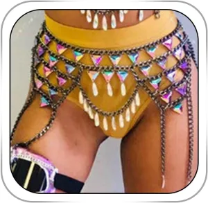 CanB Rhinestone Body Chains Sexy Body Belly Waist Skirt Chain Festival Body Jewelry for Women