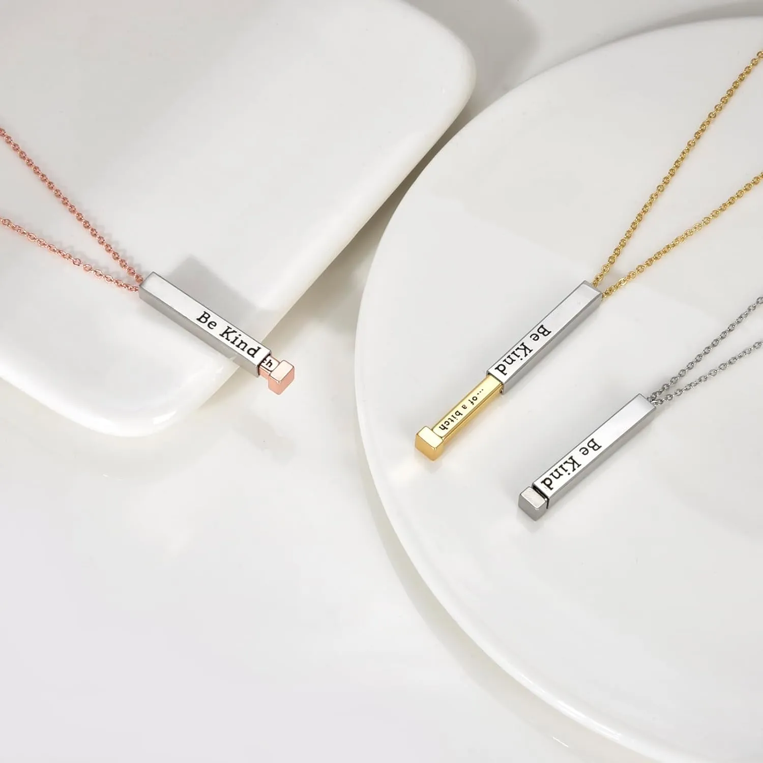CANDYFANCY Be Kind Of A B Necklaces for Women Inspirational Square Round Tubes Pendant with Hidden Message for Best Friends Girls Gift Jewelry